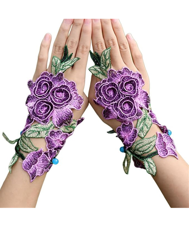 Specell Embroidered Flowers Lace Fingerless Gloves - for Bridal Wedding Cocktail Tea Party Evening Prom Costumes Cosplay