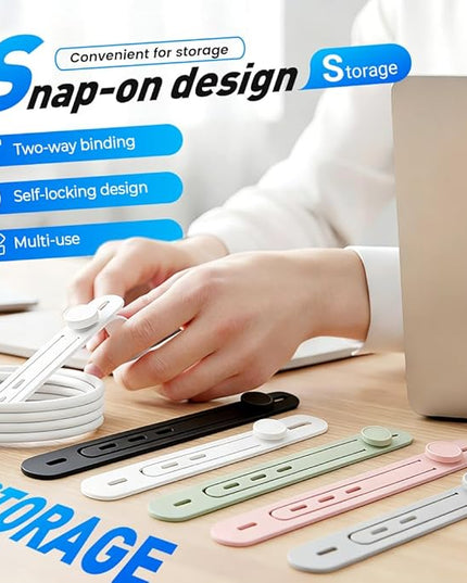 Data Cable Organizer, 2026 Upgrade Reusable Silicone Cable Ties, Elastic Cord Management Straps for Fastening and Bundling Various Cable Cords Wires (10pc)