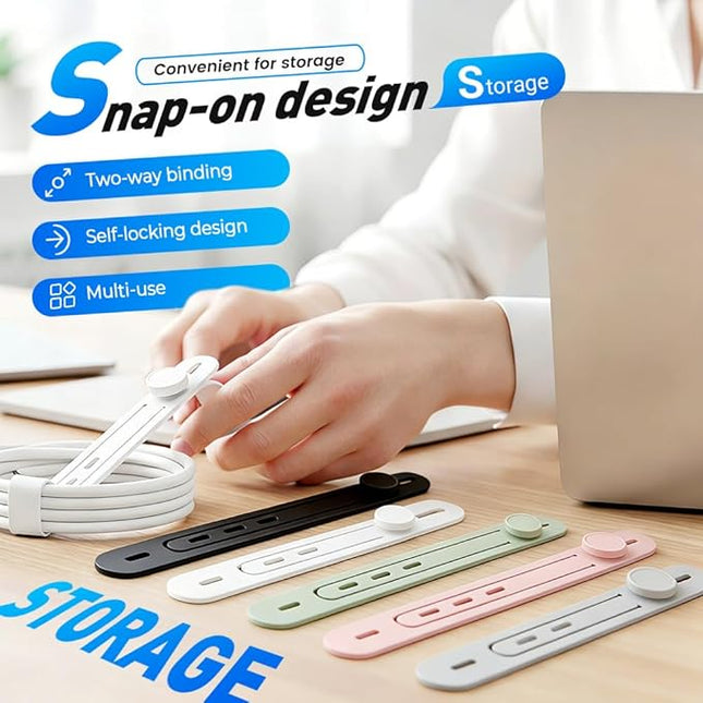Data Cable Organizer, 2026 Upgrade Reusable Silicone Cable Ties, Elastic Cord Management Straps for Fastening and Bundling Various Cable Cords Wires (10pc)