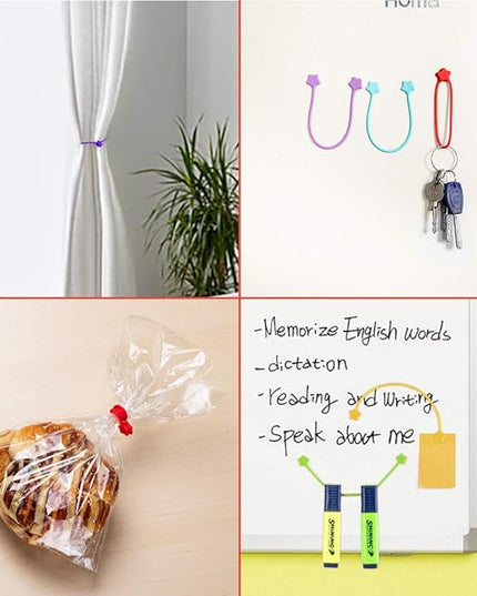 7Colors-21Pack Reusable Silicone Twist Ties, 7.48'' Magnetic Cable Ties with Strong Magnet for Organizing Cables, Hanging Stuff, USB Cords,Fridge Magnets, Used in Many Ways or Just for Fun