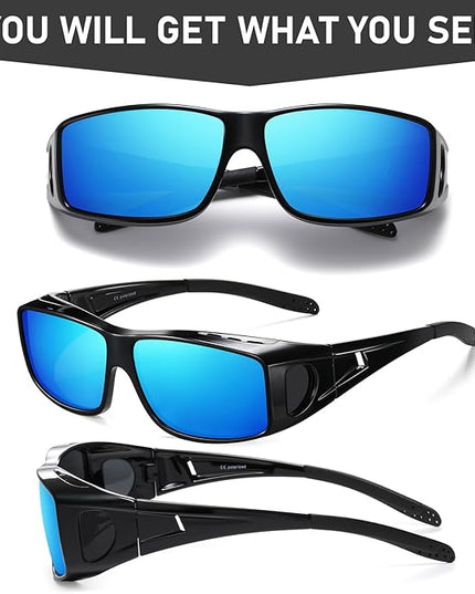 Wzerry Sunglasses Fit Over Glasses Polarized for Men Women, Wrap-Around Glasses UV400 Protection for Driving and Outdoor