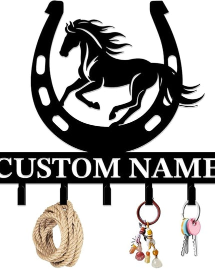 peanut case Personalized Farm Horse Keys Hooks,Custom Name Metal Cowboy Horse Art Keys Hooks,Metal Horse Lover Wall Home Storage Decorative Keys Hooks,Key Holder Hooks for Wall (Style B)