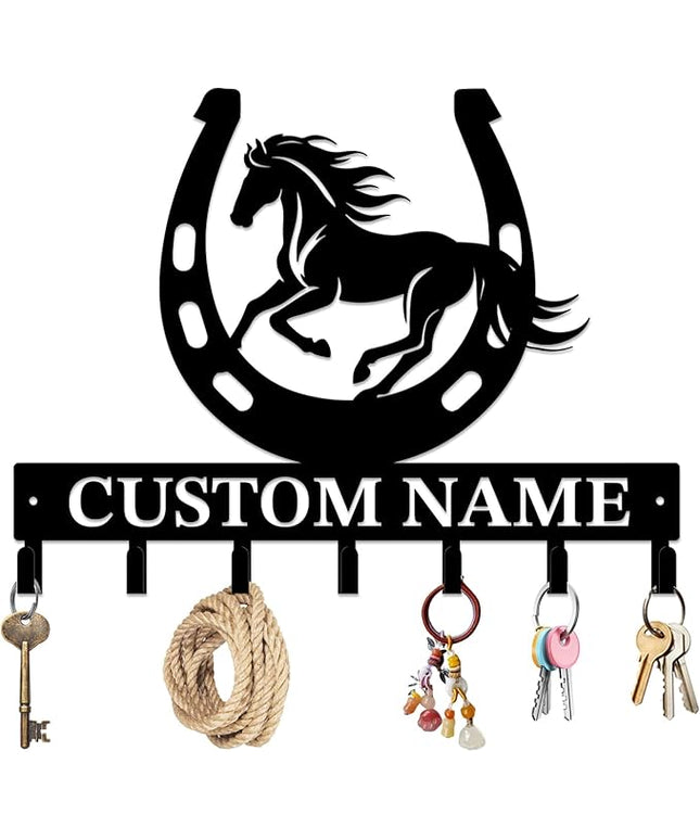 peanut case Personalized Farm Horse Keys Hooks,Custom Name Metal Cowboy Horse Art Keys Hooks,Metal Horse Lover Wall Home Storage Decorative Keys Hooks,Key Holder Hooks for Wall (Style B)