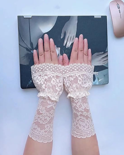 Women's Short Lace Gloves Fingerless for Driving Wedding Wrist Length Bridal Prom Gloves