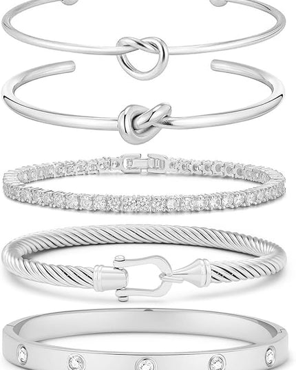 18 K Gold Plated Love Bangle Bracelet Stack Cuff Jewelry for Women Jewelry Set for Women Gift with Box