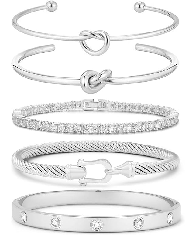 18 K Gold Plated Love Bangle Bracelet Stack Cuff Jewelry for Women Jewelry Set for Women Gift with Box