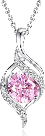 FANCIME Birthstone Necklace for Women Round Cubic Zirconia Necklace S925 Sterling Silver full Love Birthday Gifts for Mom Women