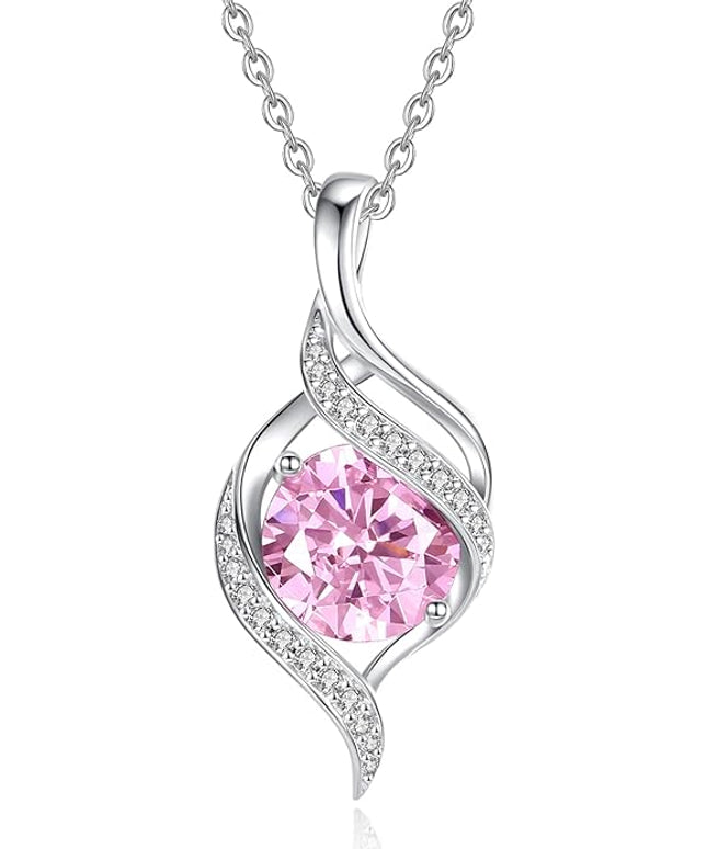 FANCIME Birthstone Necklace for Women Round Cubic Zirconia Necklace S925 Sterling Silver full Love Birthday Gifts for Mom Women