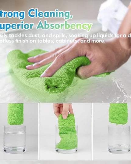HOMEXCEL Green Microfiber Cleaning Cloth 12 Pack, 12.5 x 12.5 inch Microfiber Towels for Cars, Ultra Absorbent Car Washing Cloth, Lint Free Streak Free Cleaning Rags for Car, Kitchen, and Window