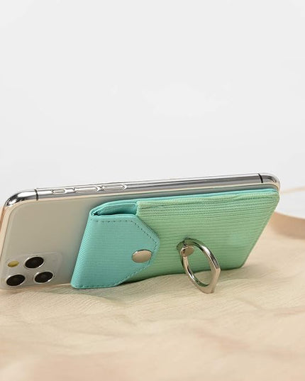 RFID Card Holder & Ring Stand for Smartphones - Adhesive Wallet for iPhone & Android - Polyester Green