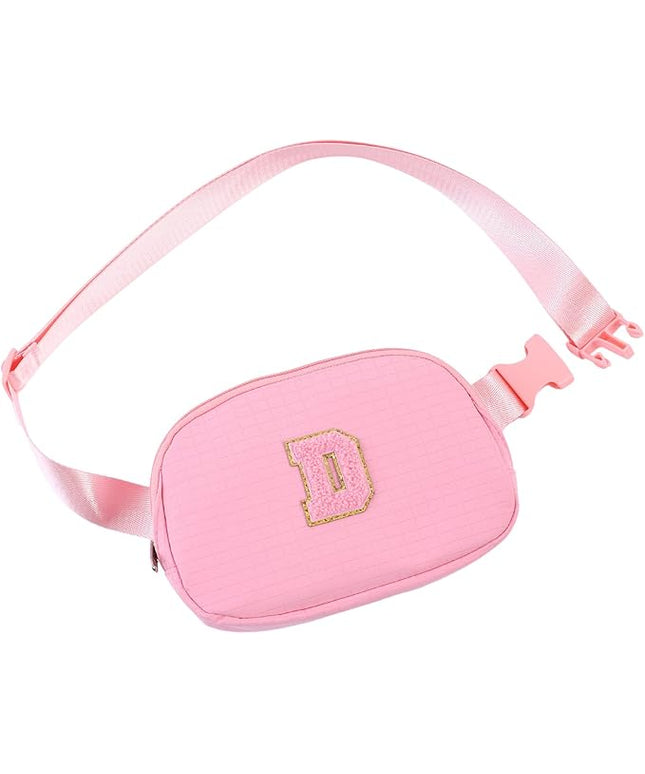 Glratn Initial Letter Fanny Pack for Girls,Patch Belt Bag,Toddler Crossbody Bags，Gifts for 3 4 5 6 7 8 9 10 11 12 Year Old Teens Kids,Christmas Graduation Gifts for Teen Girls.(Pink-D)