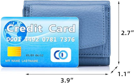 Mudono Small Wallet for Women Genuine Leather RFID Blocking Card Holder Minimalist Tri-fold Cash Wallet with Snap Coin Pouch