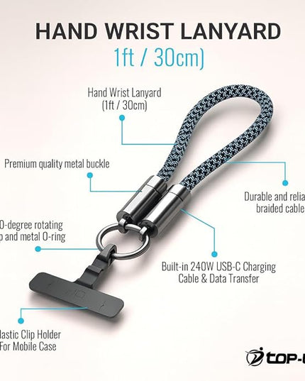 TOP-UP Lanyard – Cell Phone Strap with 240W USB C Charging & Data Cable – Durable Travel Essentials for iPhone 17/16/15