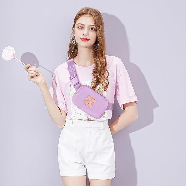 Gitus Initial Belt Bag Fanny Pack Crossbody Bag for Girls Birthday Gifts Age 8-10 Teen Girl Gifts Trend Stuff Personalized Letter Gifts for Daughter Sister (Lavender-X)