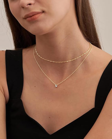 Tewiky Dainty 14k Gold Plated/Silver Cubic Zirconia Necklaces for Women, Simple CZ Jewelry Necklaces Trendy Gifts