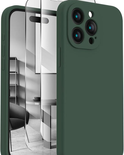 FireNova Designed for iPhone 15 Pro Max Case, Silicone Upgraded [Camera Protection] Phone Case with [2 Screen Protectors], Soft Anti-Scratch Microfiber Lining Inside, 6.7 inch, Alpine Green