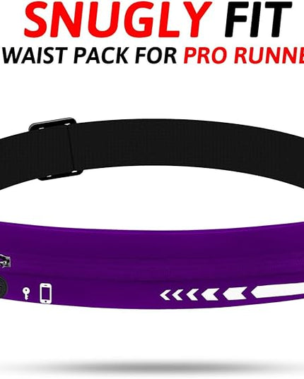 USHAKE Slim Running Belt for Women Men-Runners Phone Holder Fanny Pack, Adjustable, Bounce Free Waist Pouch bag for Workout, Money Belt, Run Gear Accessories Purple