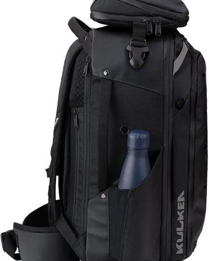 Käydä 44L Travel Backpack - Spacious Carry On Backpack with Detachable Travel Pouch, Magnetic Water Bottle Pocket, Passport and Laptop Pocket - Convertible Boot Bag for Snow Sports (Black/Silver)