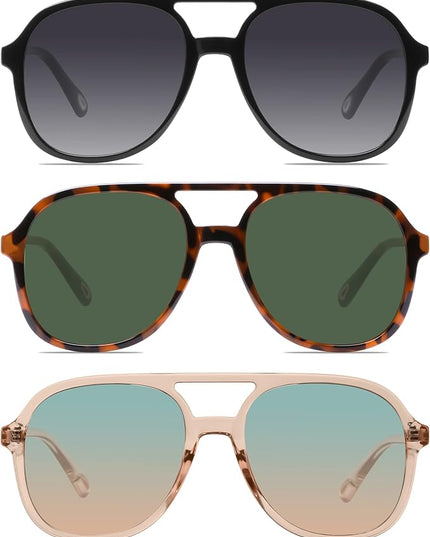 YDAOWKN Retro Square Aviator Sunglasses for Womens Mens Vintage 70s Double Bridge Sun Glasses