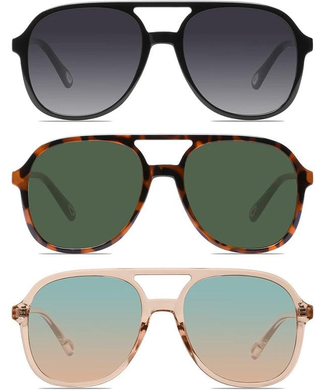 YDAOWKN Retro Square Aviator Sunglasses for Womens Mens Vintage 70s Double Bridge Sun Glasses