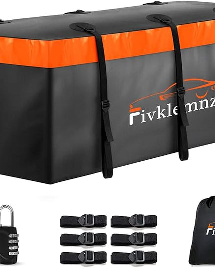Hitch Mount Cargo Carrier Bag, 20 Cubic Feet 100% Waterproof Car Tray Luggage Bag (59" 24" 24") with 6 Reinforced Straps + 1 Combination Lock, Fits for All Vehicles with Steel Trailer Basket