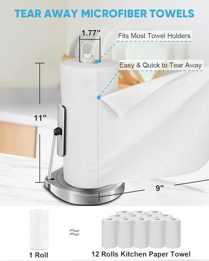 AIDEA Microfiber Cleaning Cloth Roll, White Shop Towels 55 Sheets Washable, Microfiber Towels for Cars, White Rags Reusable Paper Towel for Automotive, Workshop, House, Kitchen, Cleaning Supplies11×9"