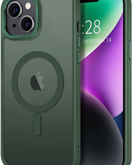Hython Case for iPhone 14 Plus Case Magnetic Translucent Matte Phone Cases 6.7" [Compatible with MagSafe] Thin Slim Fit Shockproof Bumper Hard Protective Cover for Women Men Girls, Dark Green