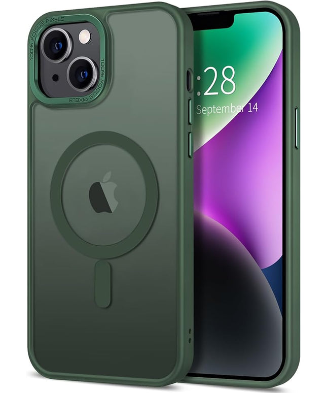 Hython Case for iPhone 14 Plus Case Magnetic Translucent Matte Phone Cases 6.7" [Compatible with MagSafe] Thin Slim Fit Shockproof Bumper Hard Protective Cover for Women Men Girls, Dark Green