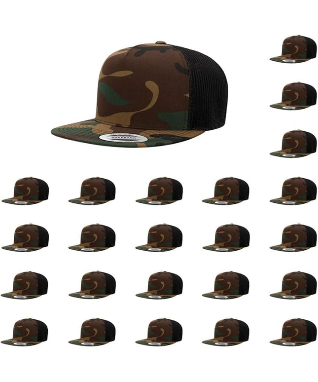 Yupoong 5-Panel YP Classic Trucker Cap | High Profile Flat Visor Snapback | OSFM | Bulk Packs Available