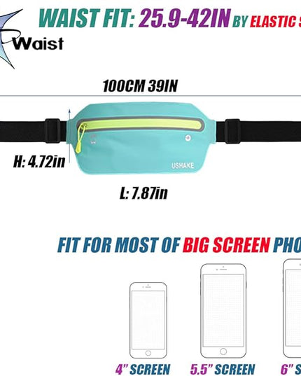 USHAKE Slim Running Belt, Ultra Light Bounce Free Waist Pouch Fitness Workout Belt Sport Waist Pack Exercise Waist Bag for Apple iPhone Samsung in Running Gym Marathon Cycling