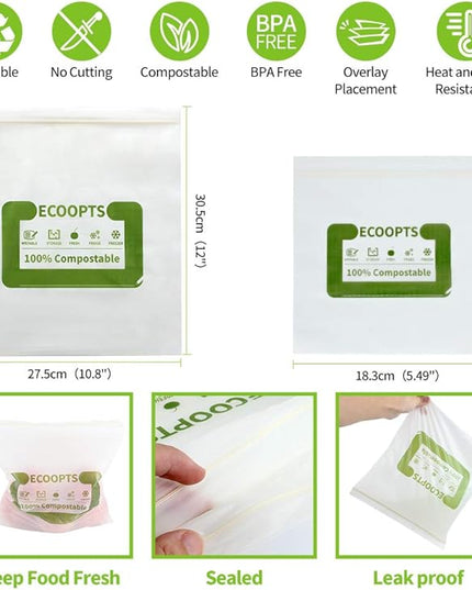 100% Compostable Sandwich Zip Bag | ECO-Friendly Food Storage Bags | Freezer Bag | Plant-Based BPA-free | Seal well for Fruit,Food and Snack (1, Medium)