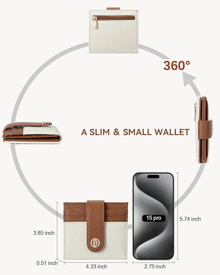 BOSTANTEN Slim Wallet for Women Small RFID Blocking Credit Card Holder Leather Bifold Wallets with Zipper Coin Pocket Beige＆Brown