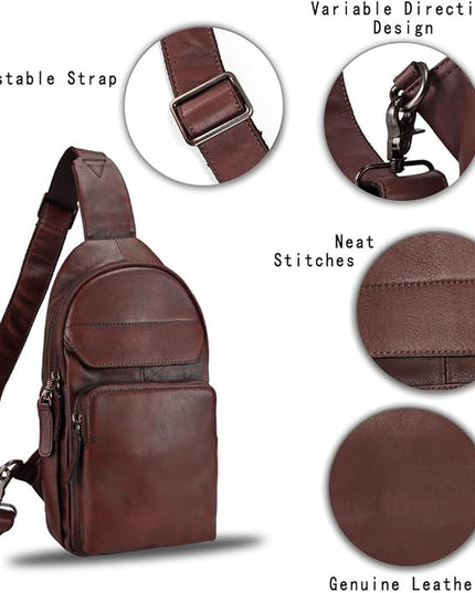 Genuine Leather Sling Bag for Man and Women Crossbody Purse Handmade Retro Shoulder Backpack Vintage Chest Bags