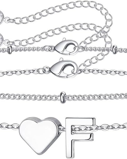 M MOOHAM Valentines Day Gifts for Kids Teen Girls -14K-Gold-Plated Heart Initial A-Z Bracelets for Women Girl Dainty Gold Bracelets Birthday Valentines Gifts for Women Her Teenage Girls Kid Teen Gift