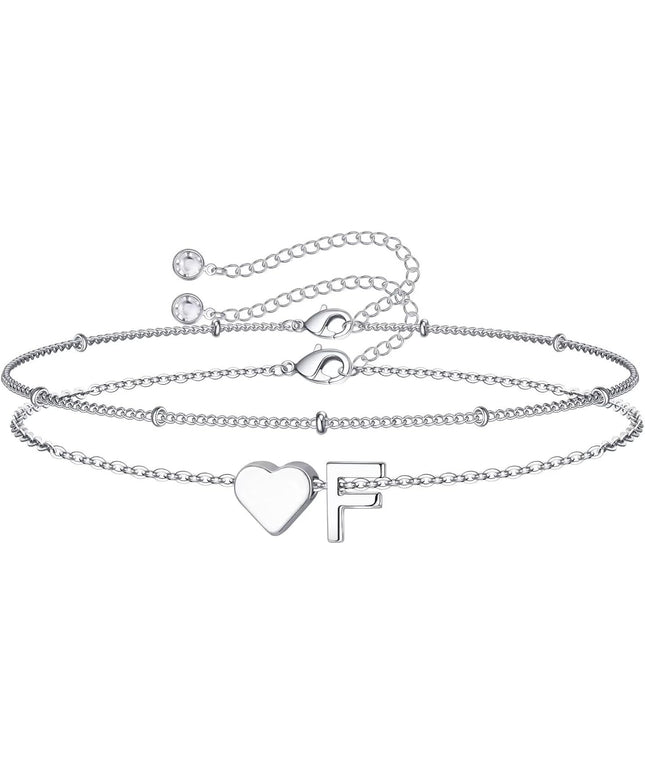 M MOOHAM Valentines Day Gifts for Kids Teen Girls -14K-Gold-Plated Heart Initial A-Z Bracelets for Women Girl Dainty Gold Bracelets Birthday Valentines Gifts for Women Her Teenage Girls Kid Teen Gift