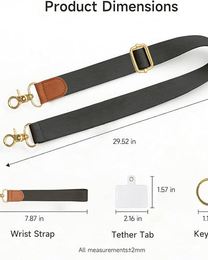 Cell Phone Lanyard Crossbody with Wrist Strap, Adjustable Pure Black Phone Lanyard Wrist for Phones, Car Keys, Wallet and ID Card – Universal Set