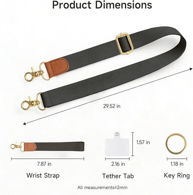 Cell Phone Lanyard Crossbody with Wrist Strap, Adjustable Pure Black Phone Lanyard Wrist for Phones, Car Keys, Wallet and ID Card – Universal Set