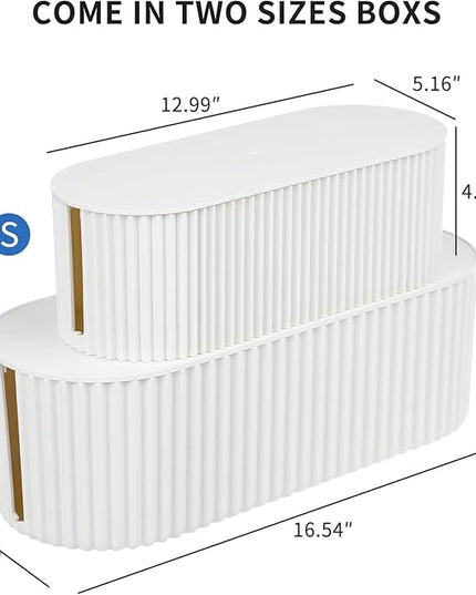 FABROK 2 Pack Cable Management Box, Cord Organizer Box with 20 Cable Ties, Power Strip Storage to Hide Charger Adapter Power Cord Charging Station White (Small+Large)