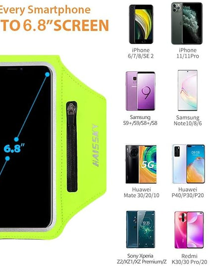 Cell Phone Running Armband with Zipper Pocket Armband Case Running Holder for iPhone 16 Pro Max/15/14 Pro Max/13/12 /11 Pro Max/XS/XR,Galaxy S20 S10,Sweatproof Arm Band with Card/Key Bag