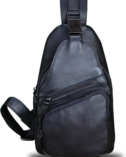 Genuine Leather Sling Bag Crossbody Purse Handmade Hiking Daypack Motorcycle Bag Retro Shoulder Backpack Vintage Chest Bag (Darkgrey)