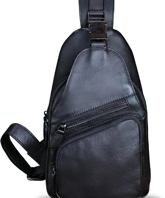 Genuine Leather Sling Bag Crossbody Purse Handmade Hiking Daypack Motorcycle Bag Retro Shoulder Backpack Vintage Chest Bag (Darkgrey)