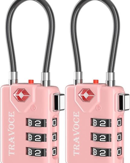 Search Alert TSA Approved Travel Combination Luggage Cable Locks for Suitcase, Gym Locker,Toolbox,Backpack 1,2,4,6 &10 pk (Pink 2 Pack)