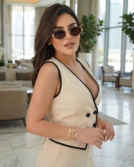 Retro Oval Sunglasses for Women Men - Trendy Gold Sun Glasses - Fashion Metal Frame Shades