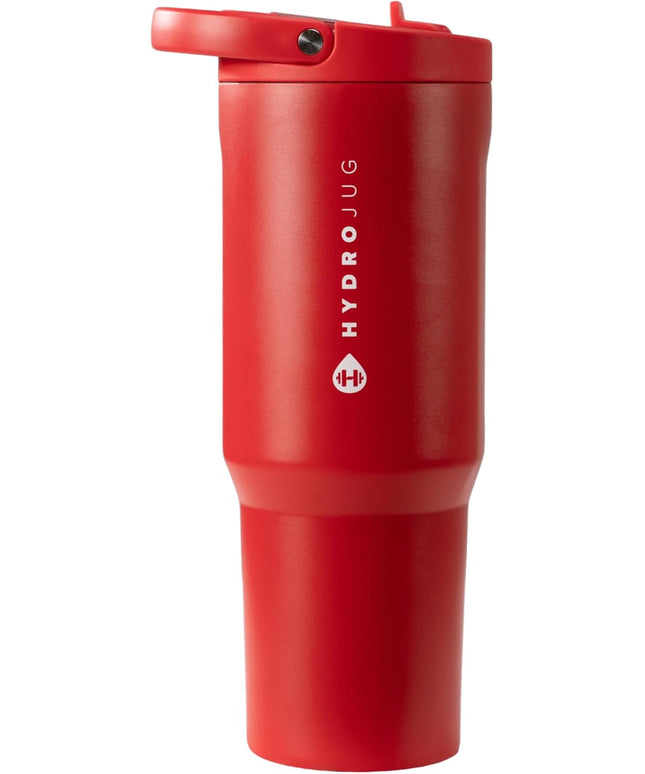 HydroJug Sport - Stainless Steel Tumbler with Straw, Vacuum Insulated, 40oz Leakproof Water Bottle, Ergonomic Design, Reusable, Dishwasher Safe, Rubber Base, Durable for Gym or Outdoors, Alumni Red