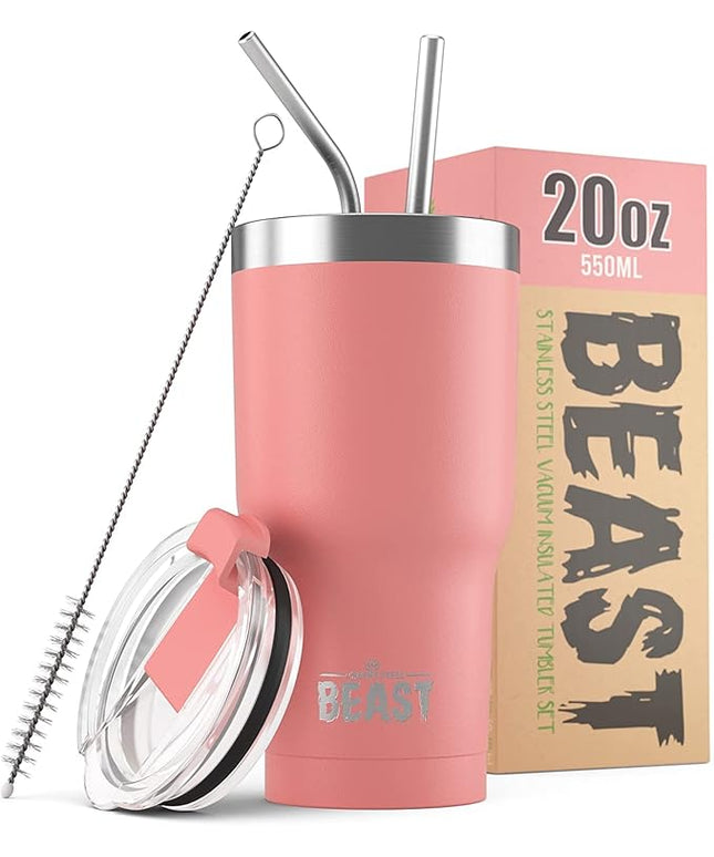 Beast 20 oz Tumbler Stainless Steel Vacuum Insulated Coffee Ice Cup Double Wall Travel Flask (Blossom Pink)