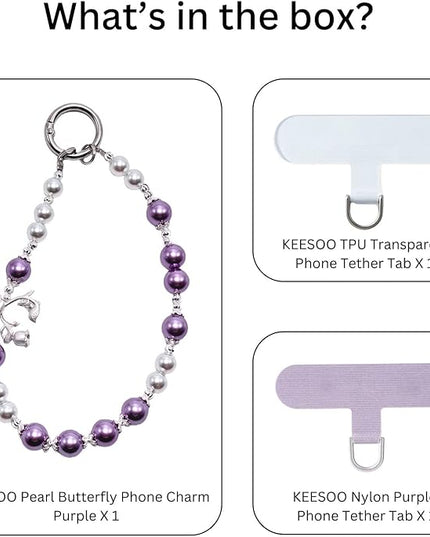Korean-Style Pearl Butterfly Phone Charm - Luxe Hands-Free Elegance, Universally Compatible with iPhone & Android, Radiating Timeless Charm, Purple