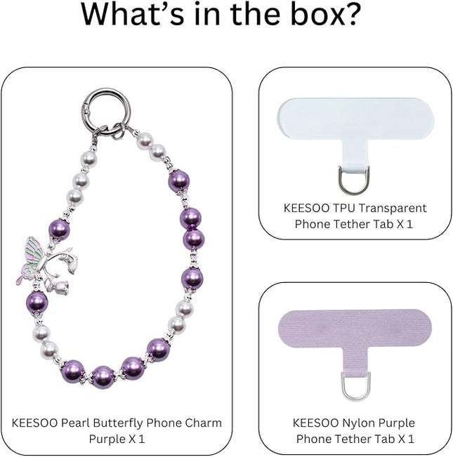 Korean-Style Pearl Butterfly Phone Charm - Luxe Hands-Free Elegance, Universally Compatible with iPhone & Android, Radiating Timeless Charm, Purple