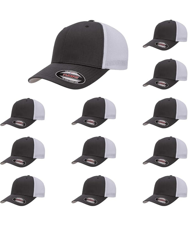 Flexfit 6511 Fitted Mid-Profile Stretchable Mesh Panels Trucker Cap | Bulk Pack Available