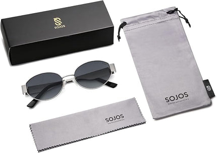 SOJOS Retro Oval Sunglasses for Women Trendy Classic Shades UV400 Protection SJ1256