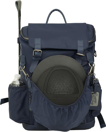 Grand Prix Deluxe Equestrian Backpack, Water-Repellent Riding Gear Bag with Boot Compartment and Multiple Pockets, Navy